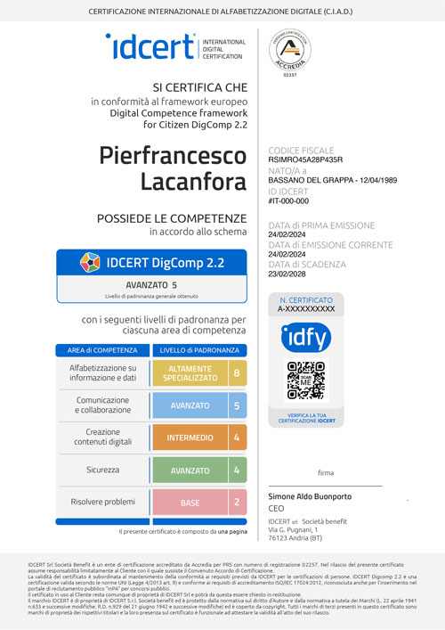 Certificazione ACCREDIA DigComp 2.2 IDCERT