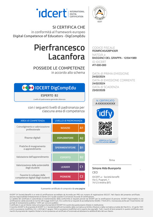 Certificazione ACCREDIA DigCompEdu IDCERT